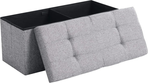 CUYOCA Storage Ottoman Bench, Foldable Seat Footrest with 75L Storage Space, Grey Linen Fabric
