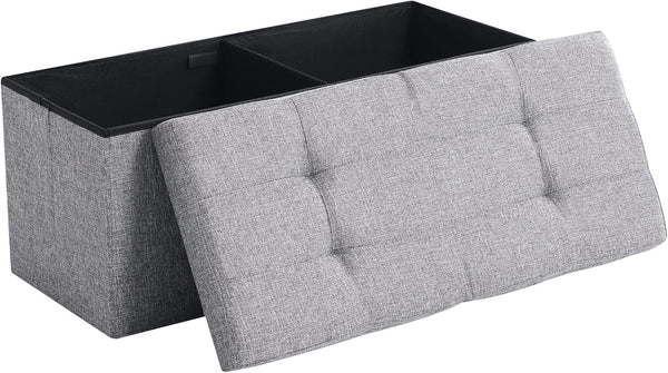CUYOCA Storage Ottoman Bench, Foldable Seat Footrest with 75L Storage Space, Grey Linen Fabric