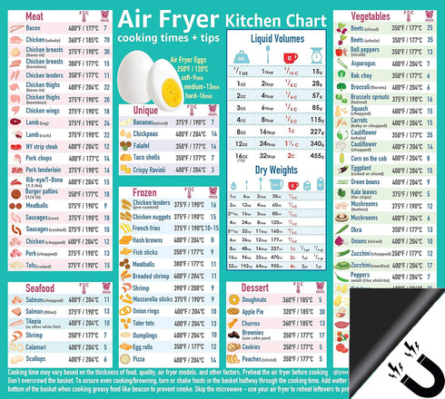 Air Fryer Accessories Cooking Times Cheat Sheet - Kitchen Conversion Chart Fridge Magnet Guide 9”x10”