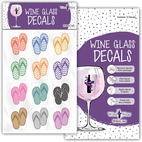 Drink Markers - Wine Glass Decals, Wine Clings, Flip Flops, Set of 12