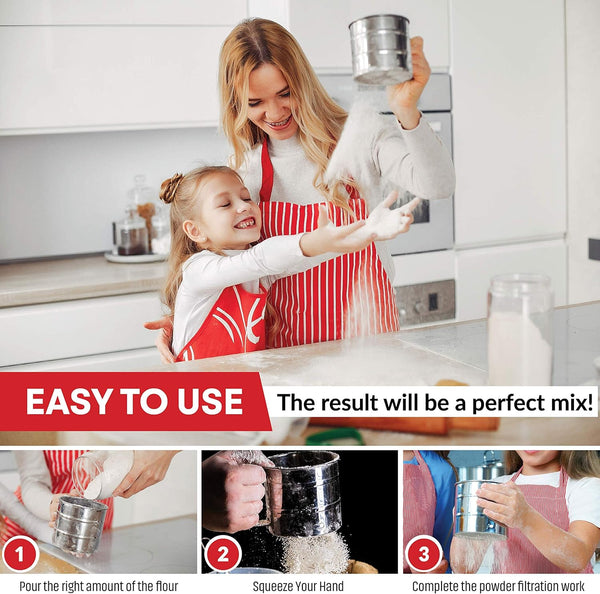 2.5 Cup Flour Sifter - Semi Automatic Small Baking Sieve, Stainless Steel, Fine Mesh Sieve Flour Duster