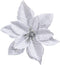 Winlyn 24 Set Christmas Silver Glitter Poinsettia Flower Picks, Christmas Tree Ornaments, White Gift Box Included