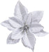 Winlyn 24 Set Christmas Silver Glitter Poinsettia Flower Picks, Christmas Tree Ornaments, White Gift Box Included