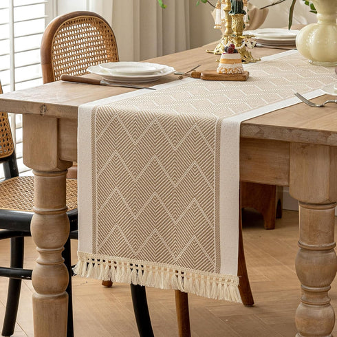 Table Runners 83 Inches,Waterproof Boho Table Runner with Tassel Fringe,Table Runner for
