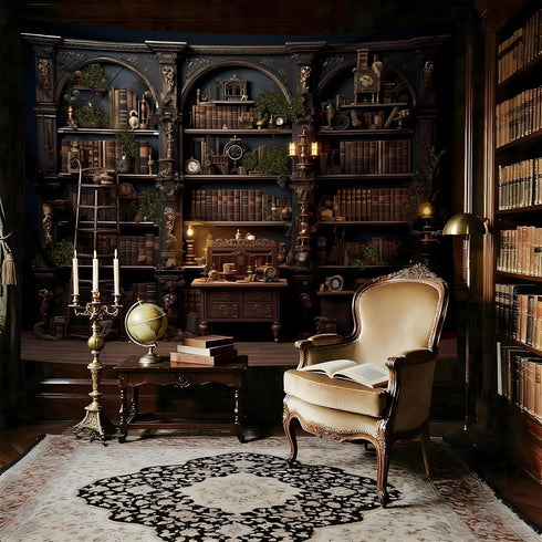 90x70in Medieval Bookshelf Tapestry Vintage Bookcase Library Backdrop Old Books Dark Academia Large Tapestries Wall
