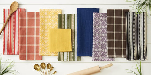DII Assorted Woven Kitchen Set, 5 Piece - Dishtowel 18x28, Dishcloth 13x13, Spice