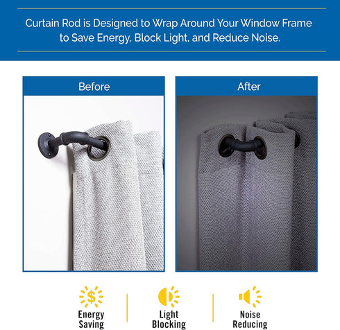 Sun Zero SN47073 Bronn Industrial Pipe Blackout Wrap Around Curtain Rod, 36-66" Adjustable Length, Matte Black Finish, 3/4" Diameter Textured Steel Tube by Sun Zero