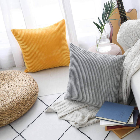 Home Brilliant Yellow Throw Pillow Covers Set of 2, 18x18 Super Soft Decorative Striped Corduroy Mustard Pillows