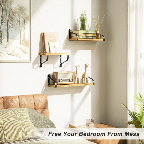 Set 3, Love-KANKEI Floating Shelves Wall Mounted of Rustic Wood Wall Storage Shelves for Bedroom, Living Room