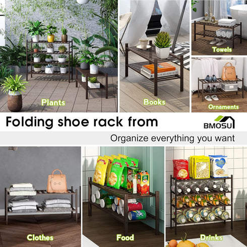 2-Tier Closet BMOSU Bamboo Shoe Rack Premium Stackable Shoe Shelf Storage Organizer for Hallway Living Room Entryway