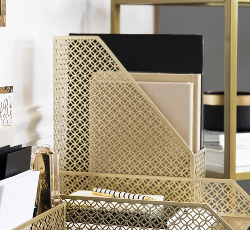 BLU MONACO Gold Magazine File Holder, Decorative Metal Magazine Organizer Bin for Desk & Shelves