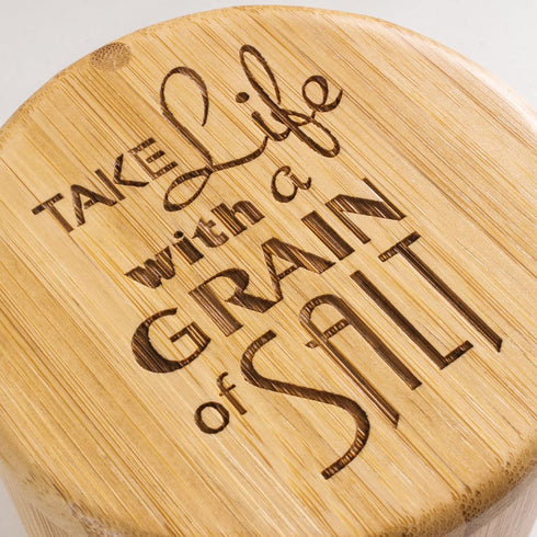 Totally Bamboo Salt Cellar Bamboo Storage Box, 6 Ounce Capacity, "Take Life with a Grain of Salt" Engraved Lid