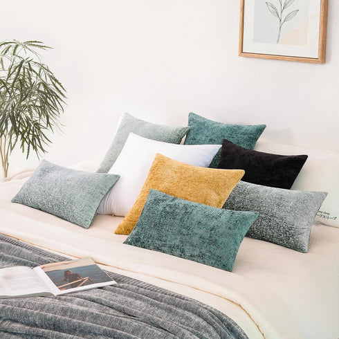 Set 2 Cozy 16x16, Chenille Throw Pillow Covers of Decorative Textured Solid Accent Pillow Cases, Soft Neutral Home