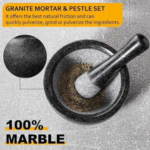 Set, 100% 6.3 Inch 16 oz Mortar(2 Velaze Large Mortar and Pestle Granite, Natural Unpolished, Herb Crusher, Spice