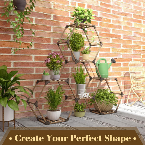7 Tikea Plant Stand Indoor Outdoor Hexagonal Plant Stand for Multiple Plants Indoor Large Wooden Plant Shelf Tiered