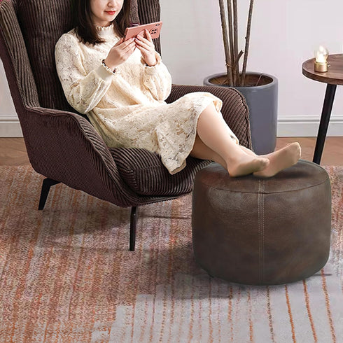 16.5Dx12H, Thgonwid Unstuffed Faux Leather Pouf Cover, Handmade Footstool Ottoman Storage Solution, Floor Footrest