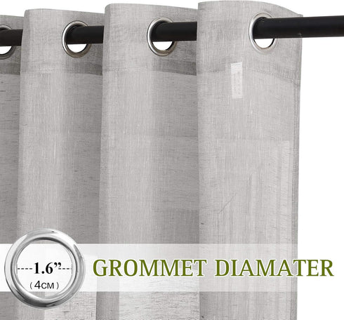 NICETOWN Linen Textured Semi Sheer Curtains, 63 Inches Length, Eyelet Top, 2 PCs, Grey, 52 Inches Wide