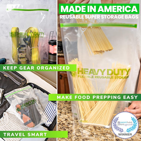 Smelly Proof HEAVY DUTY Reusable Ziplock Bags for Food Storage, USA Made, 2-Gallon, CLEAR, 5-mils, 12" x 16" - 5pk