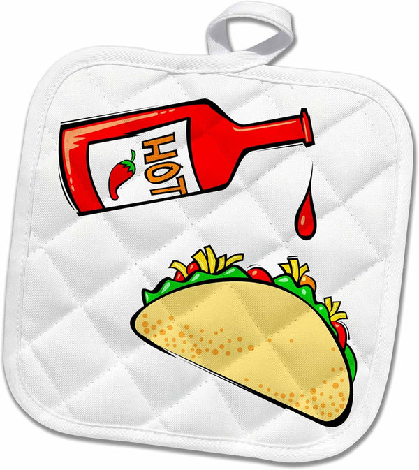 3D Rose Hot Sauce Dripping On Taco Pot Holder - 8 x 8