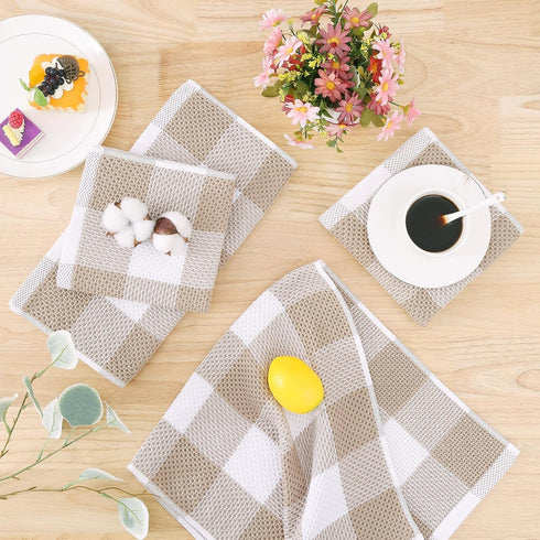 Set, 12 12 13 28 Inches, Set 8 100% Homaxy Kitchen Towels and Dishcloths x and x of Cotton Waffle Weave Check Plaid
