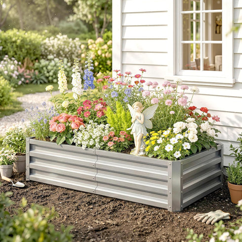 4' 2' 1' Outsunny Galvanized Raised Garden Bed, x x Metal Planter Box, for Growing Vegetables, Flowers, Herbs