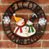 Welcome to Our Home Rustic Metal Snowmen Hanging Welcome Signs for Front Door Wreaths and Garden Decor