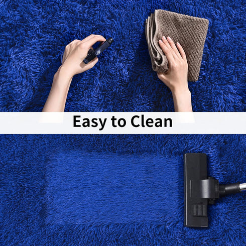 Soft Runner Rugs for Bedroom Hallways - 2x6 Royal Blue Fluffy Shag Throw Area Rug Non-Slip for Bedside Dorm Living Room