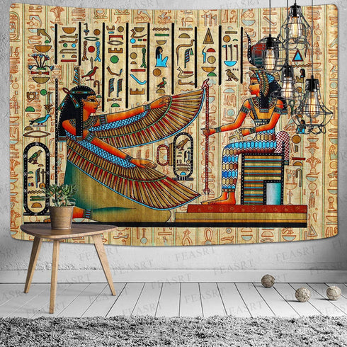 FEASRT Egyptian Gods Tapestry, Ancient Hieroglyphic Wall Hanging for Home Bedroom Living Room Decor, 80x60 Inches