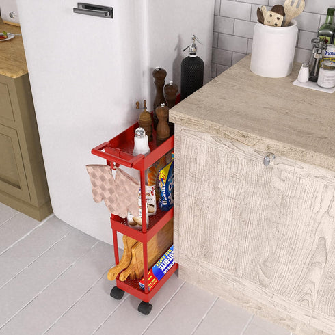 3-Tier 5.5'' 27.5'' Simple Houseware Slim/Narrow Storage Cart with Handle, Wide x Height Rolling Organizer for Kitchen
