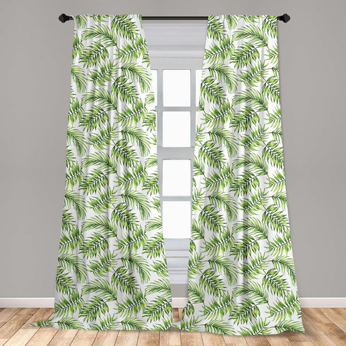 Ambesonne Palm Leaf Window Curtains, Exotic Tropical Leaves Watercolor Art Style Jungle Luau Hawaii, 2-Panel Set 28" x
