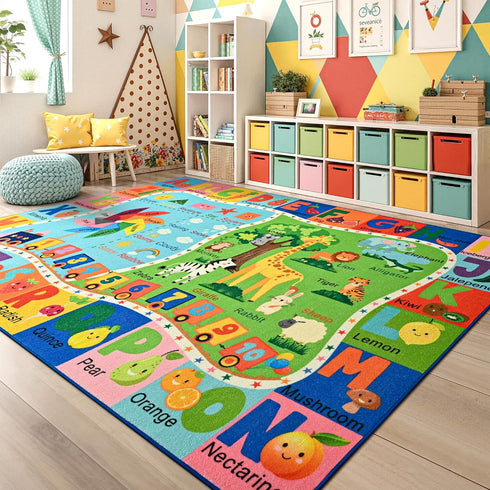 4x6 Maxsoft Kids Area Rugs for Playroom, Educational TPR Non Slip Play Mat for Classroom Bedroom, Washable Learning