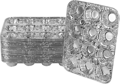 PLASTICPRO Aluminum Foil Muffin Pans - Reusable and Disposable, Holds 12 Mini Cupcakes, Pack of 20