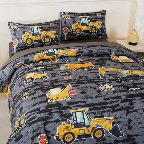 Set Set Sets 1 2 RYNGHIPY Construction Truck Bedding Excavator Tractor Bed for Boys Bedroom Kids Comforter