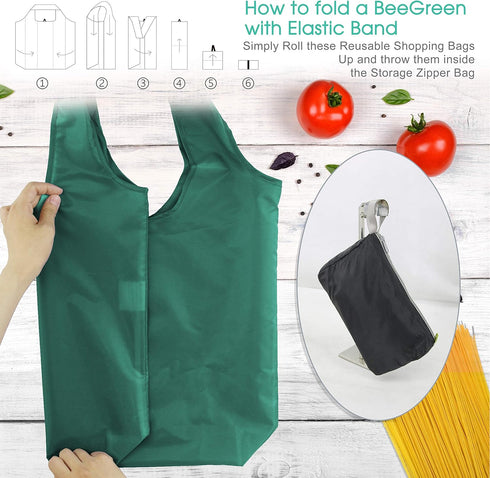 BeeGreen 12 Pack Reusable Bags for Shopping Machine Washable Xlarge Grocery bags Reusable Heavy Duty Folding