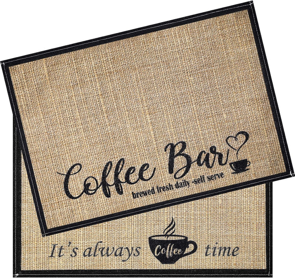 Cunhill 2 Pieces Coffee Bar Mat, 20 x 14 Inch Coffee Bar Decoration, Coffee Placemats for Coffee Machine Countertops