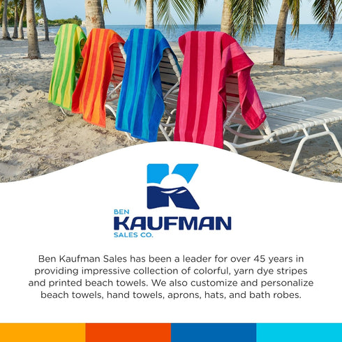 29" 58" 100% (4 Pack) Kaufman - Soft Oversized Beach Towels in Bulk | x Velour Striped Towel | Absorbent, Quick-Drying