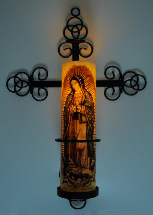 8.1875" 2.375" 14.25" 10" 3.25" Trinity Cross Bronze Wall Sconce with Candle Safety Guard Ring for All x Flame