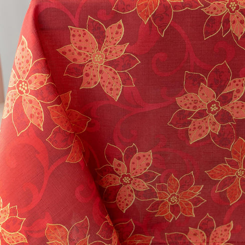 Benson Mills Poinsettia Scroll Printed Rectangle Fabric Table Cloth, Red, 60" X 104"