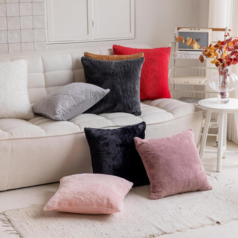 Demetex Rose Pink Pillow Covers 18x18, Set of 2 Super Soft Furry Throw Pillowcases for Couch Wedding Party Decor