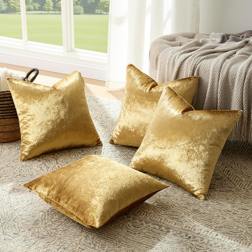 GIGIZAZA Velvet Gold Pillow Covers 18x18, Pack of 4, Decorative Throw Pillow Soft Covers for Living Room
