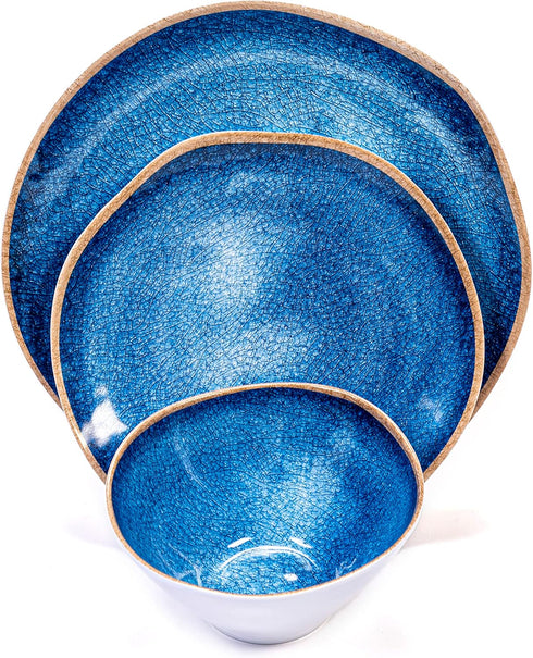 Prepara 12 Piece Melamine Dinnerware Set in Blue Ceramic