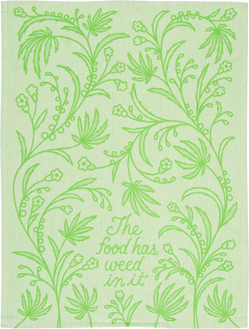 Blue Q Woven Jacquard Dish Towel, The Food Has Weed in It, 100% Cotton, Soft, Super-Absorbent, 28 x 21