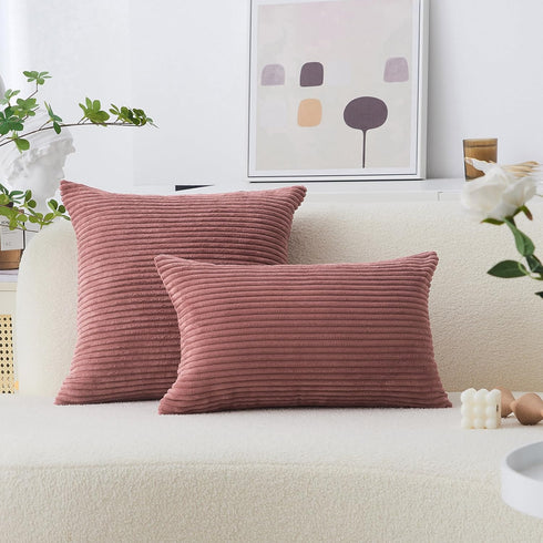 Home Brilliant Pink Pillow Cover 18x18 Striped Velvet Corduroy Decorative Throw Pillows for Girls Room, Dry Rose Pink