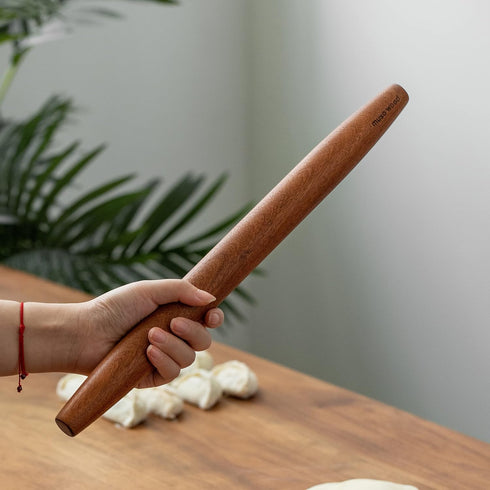Muso Wood French Rolling Pin and Silicone Baking Mat Set - 15.75 Inch Sapele Wooden Rolling Pin