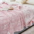 MEJU 100% 3 80 90 Modern Big Flower Rose Pink Muslin All Season Blanket for Bed Sofa Couch Combed Cotton Layer Soft