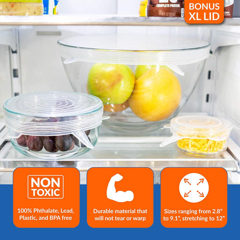 Modfamily Silicone Stretch Lids (7 Pack) - Reusable, Durable & Expandable for Many Container Sizes, Dishwasher Safe