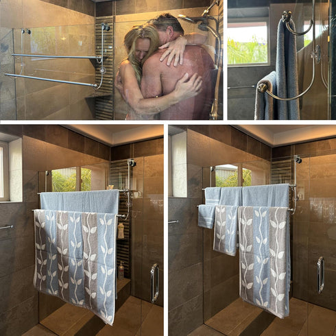 Insieme Extra Wide Over The Door Towel Rack - Two Tier Towel Hanger for 36 inch Door or Shower Wall