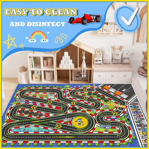 39''x59'' Kids Racing Rug Car Road Kid Rug Carpet Playmat for Playoom Traffic Road Kid Play Mat for BedroomKids