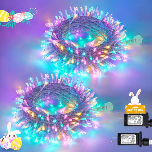JMEXSUSS 2 Pack 100 LED Easter String Lights Indoor Outdoor, 33ft Multicolor
