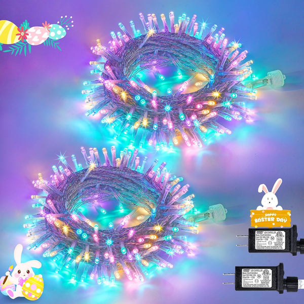 JMEXSUSS 2 Pack 100 LED Easter String Lights Indoor Outdoor, 33ft Multicolor